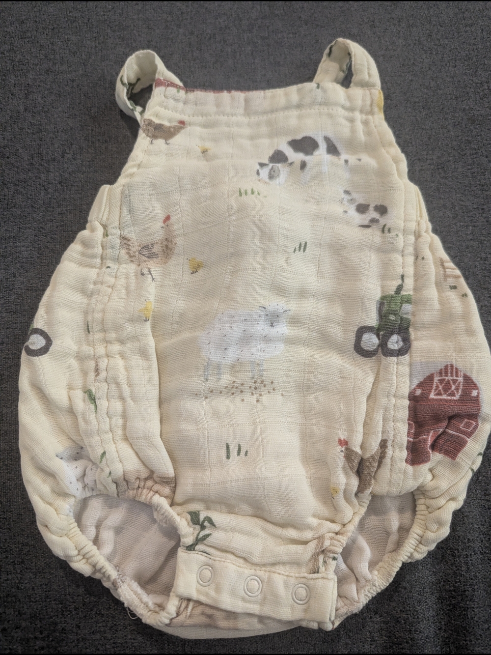 Angel Dear Baby Muslin Farm Print Romper in Cream